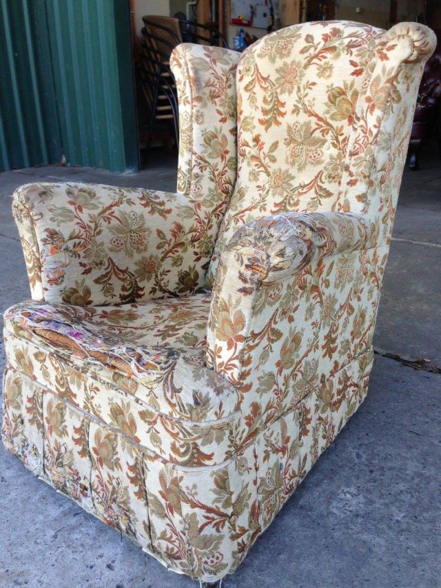 Old Wingback Armchair - furniture restoration, reupholstery - Windsor, Hawkesbury, Western Sydney